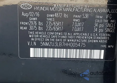 2017 Hyundai Santa Fe Sport 2.4L z USA, uszkodzony, nr VIN 5NMZU3LB7HH005475